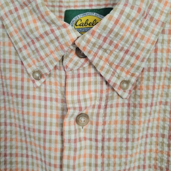 Cabela's Mens Size XL Shirt Seersucker Short Sleeve Camp Outdoors Button Plaid - Picture 6 of 7